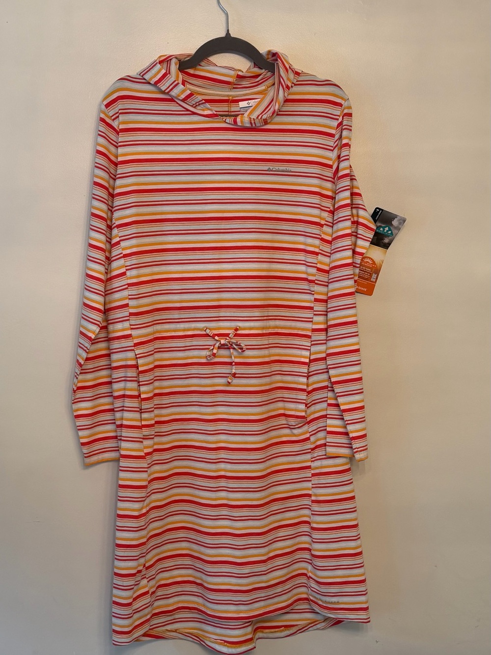 Columbia Striped Hooded Midi Dress in orange and White